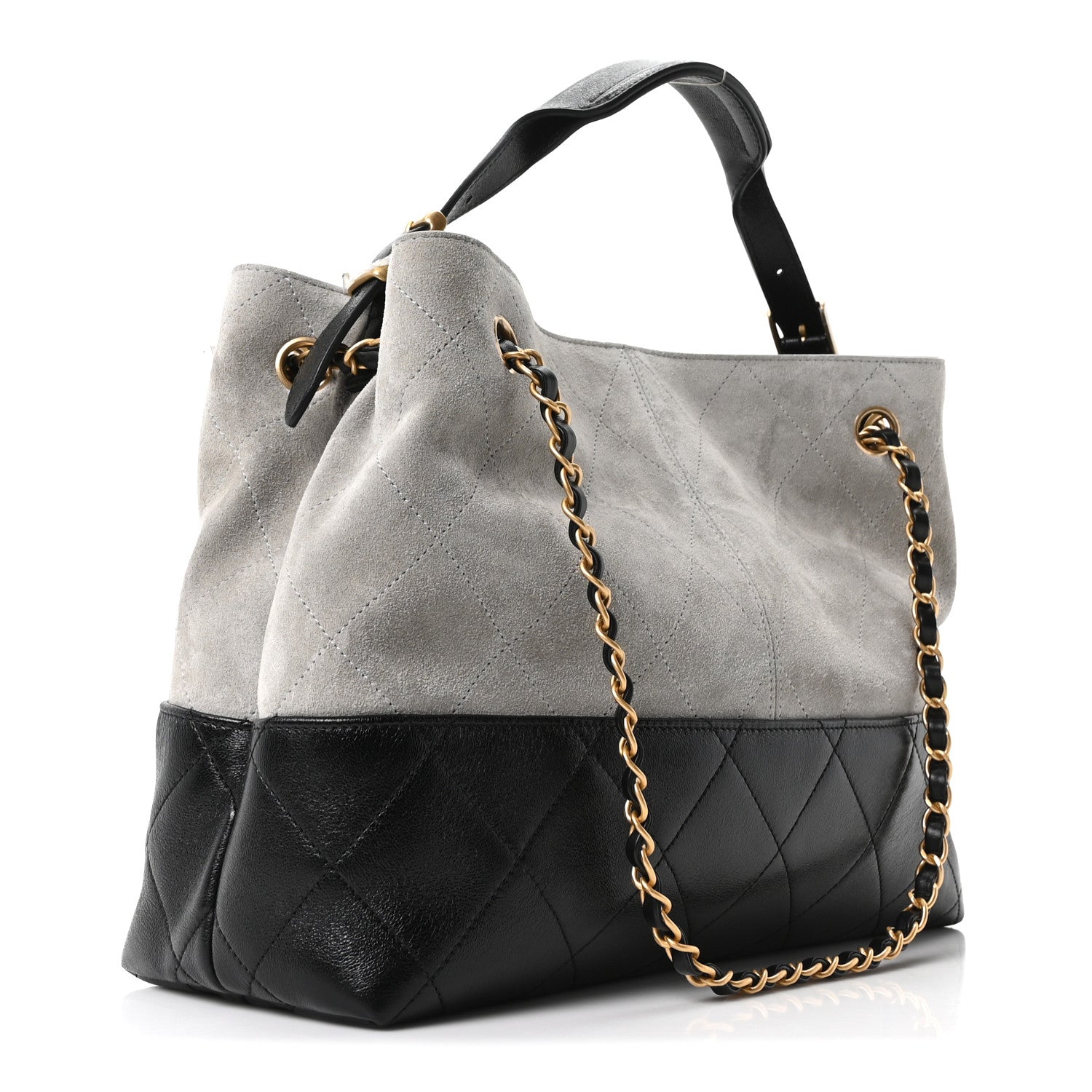 Suede Calfskin Shiny Lambskin Quilted Small Coco Base Shopping Bag Grey Black