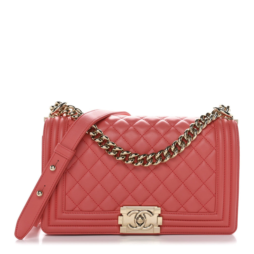 Calfskin Quilted Medium Boy Flap Coral