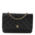 Lambskin Quilted Wallet On Chain WOC Black