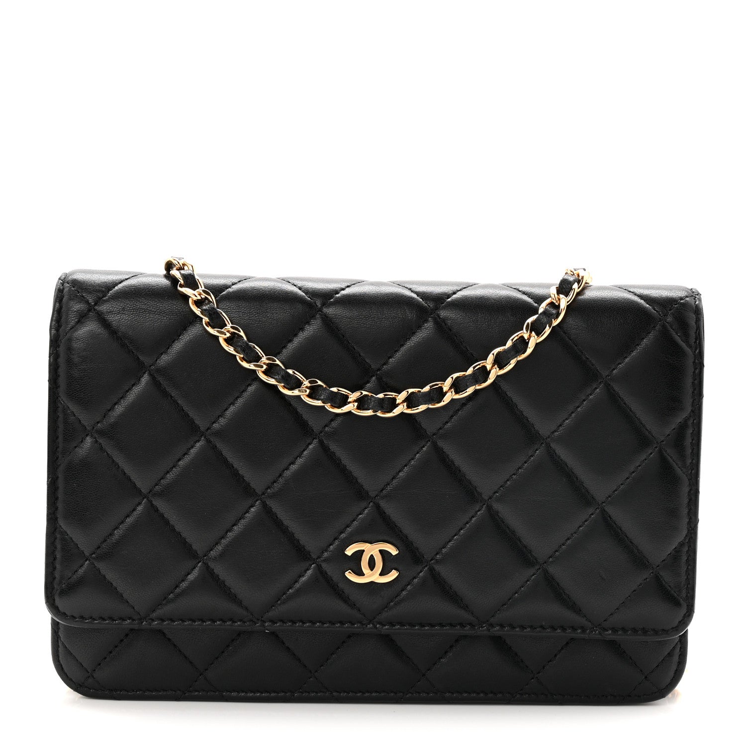 Lambskin Quilted Wallet On Chain WOC Black