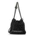 Denim Quilted Floral Print Mini Chanel 22 Black Grey