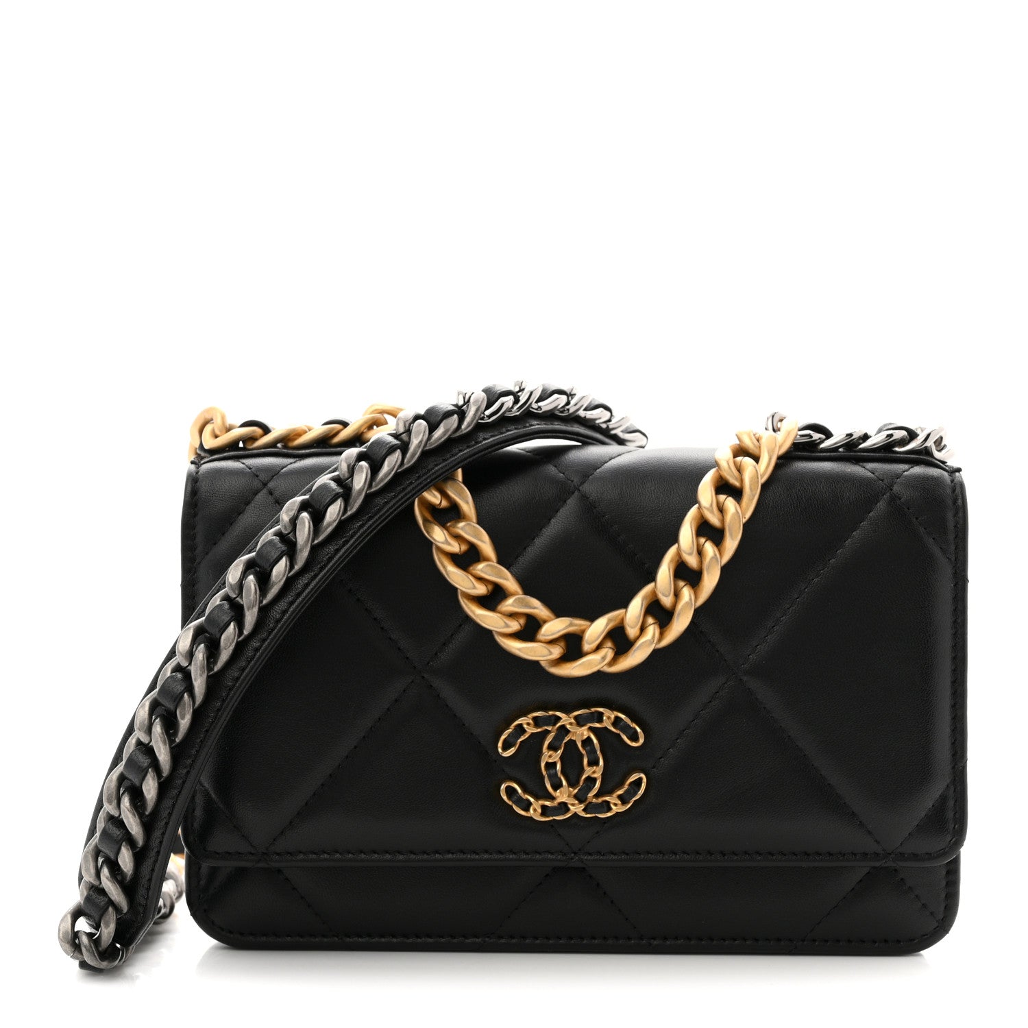 Lambskin Quilted Chanel 19 Wallet On Chain WOC Black