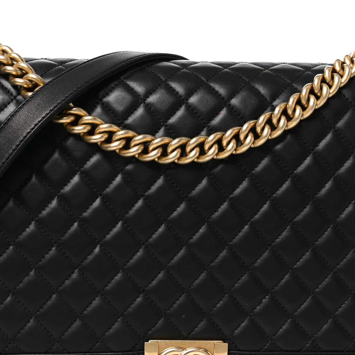 Lambskin Quilted Large Boy Flap Black