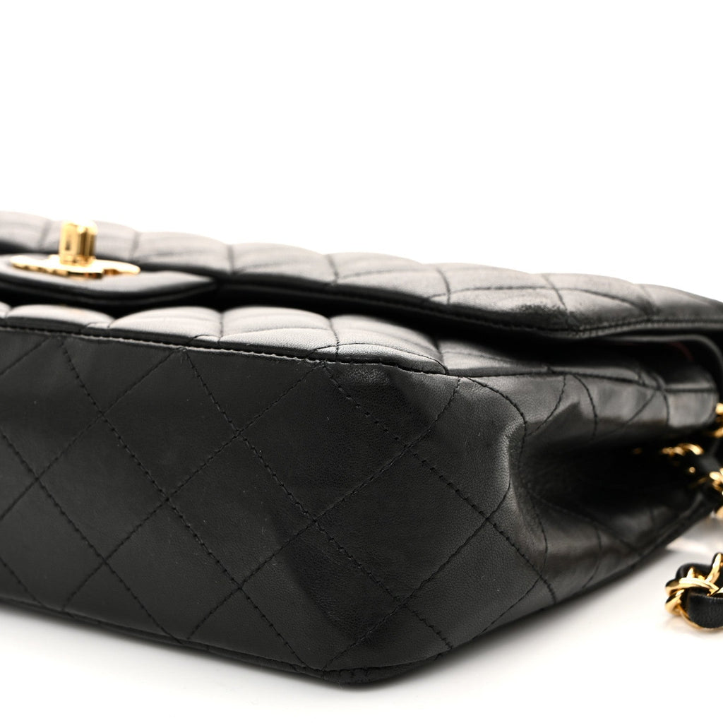 Lambskin Quilted Medium Double Flap Black