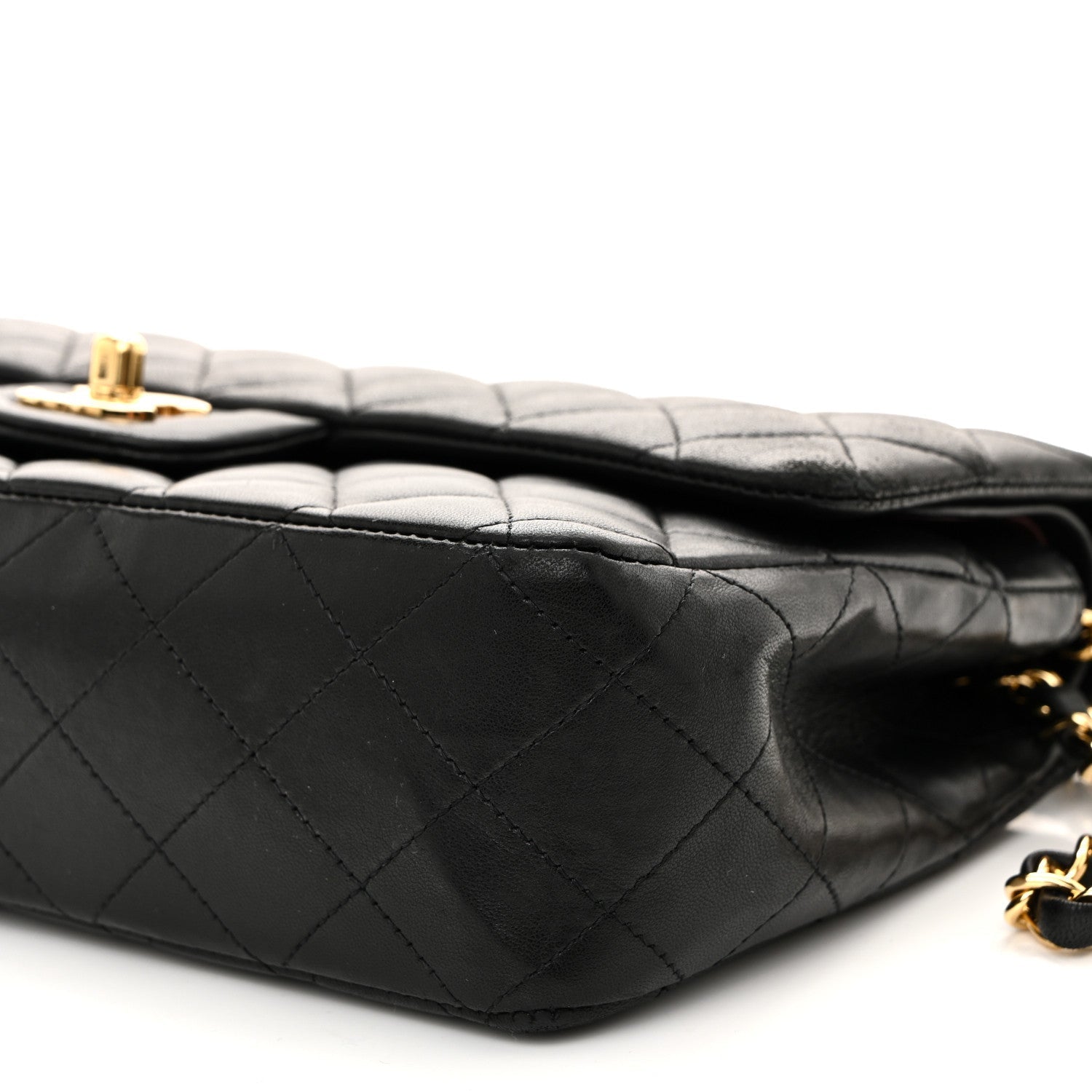 Lambskin Quilted Medium Double Flap Black