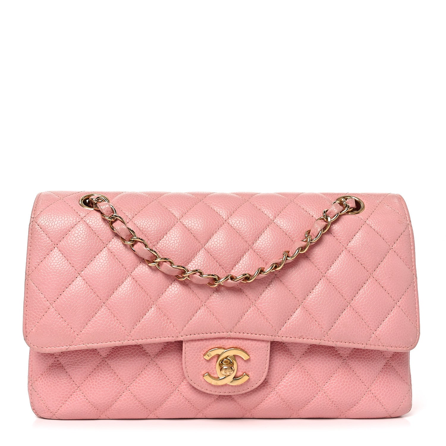 Caviar Quilted Medium Double Flap Pink