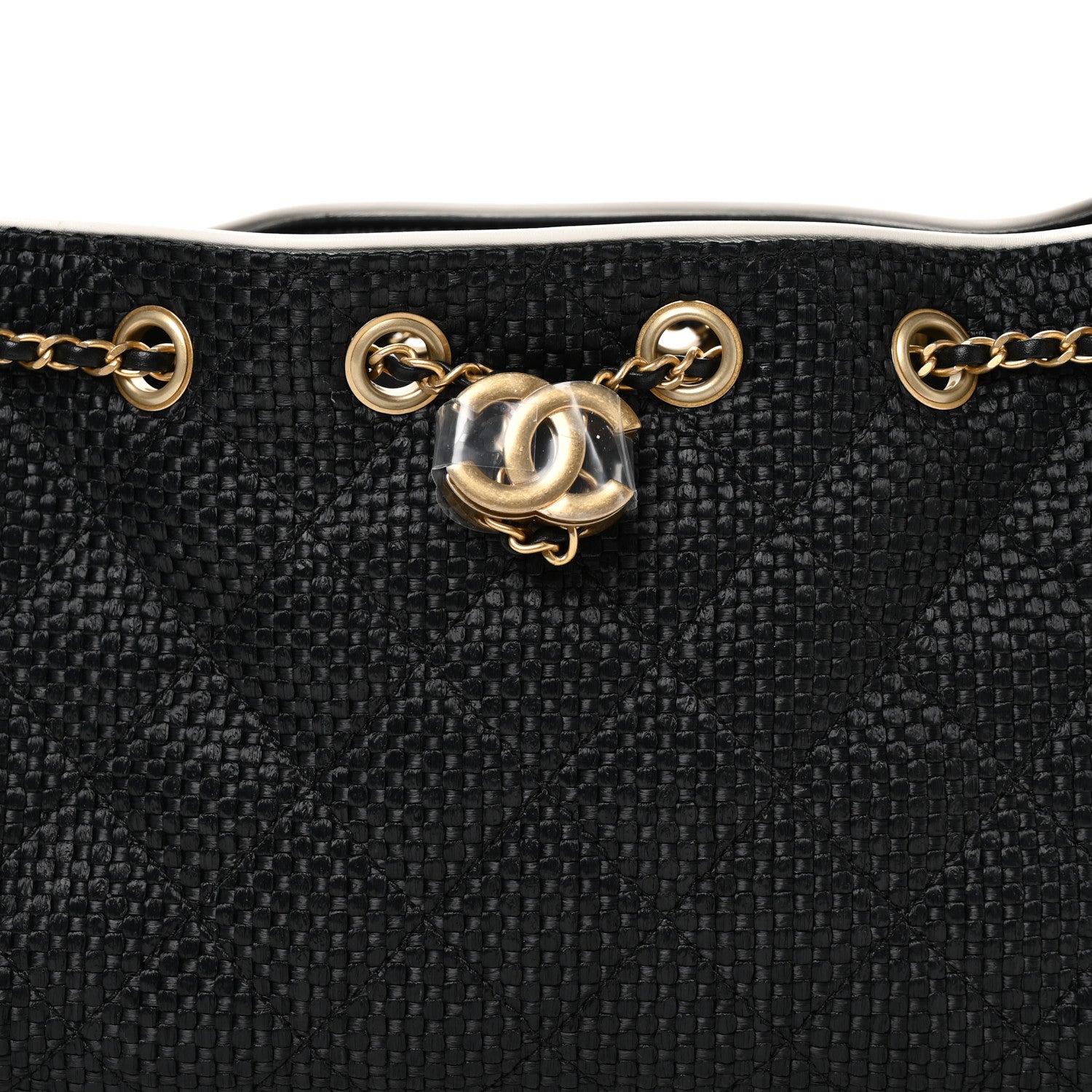 Braided Raffia Calfskin Quilted Mini Chanel 25 Handbag Black White