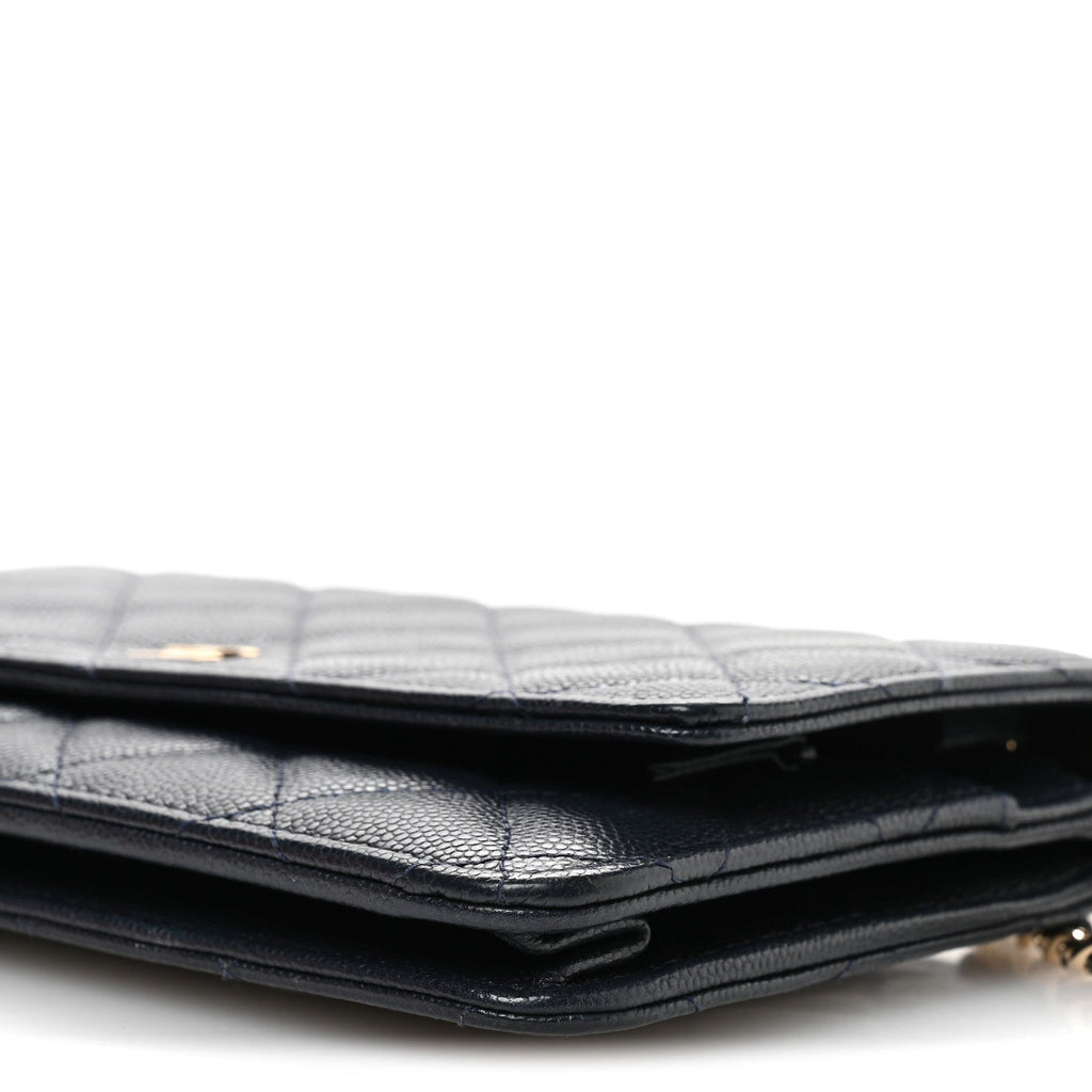 Caviar Quilted Wallet on Chain WOC Navy Blue