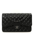 Iridescent Caviar Quilted Jumbo Double Flap Black