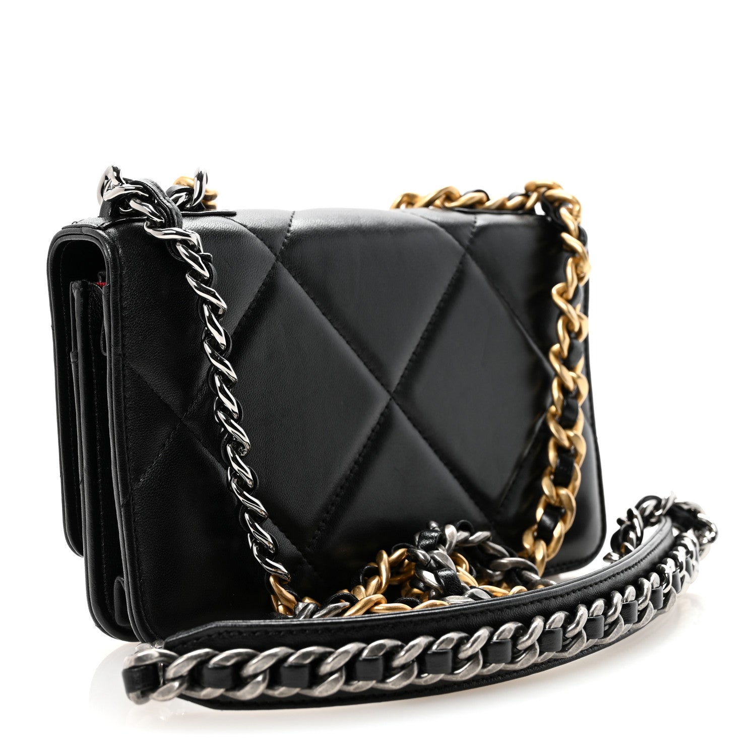 Lambskin Quilted Chanel 19 Wallet On Chain WOC Black