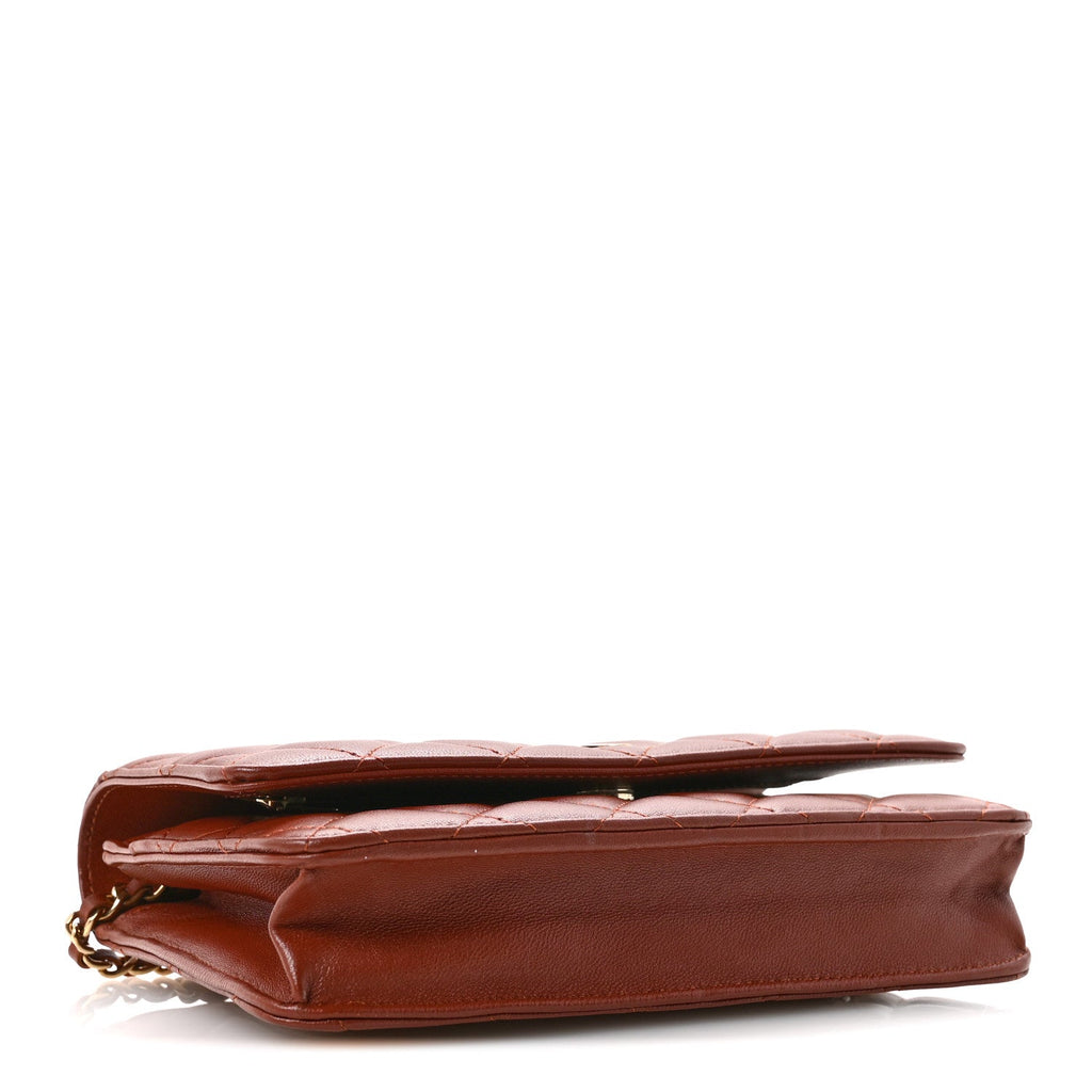 Lambskin Quilted Wallet On Chain WOC Brown