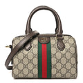 GG Supreme Monogram Textured Dollar Calfskin Web Mini Ophidia Top Handle Bowler Bag Beige Ebony New Acero