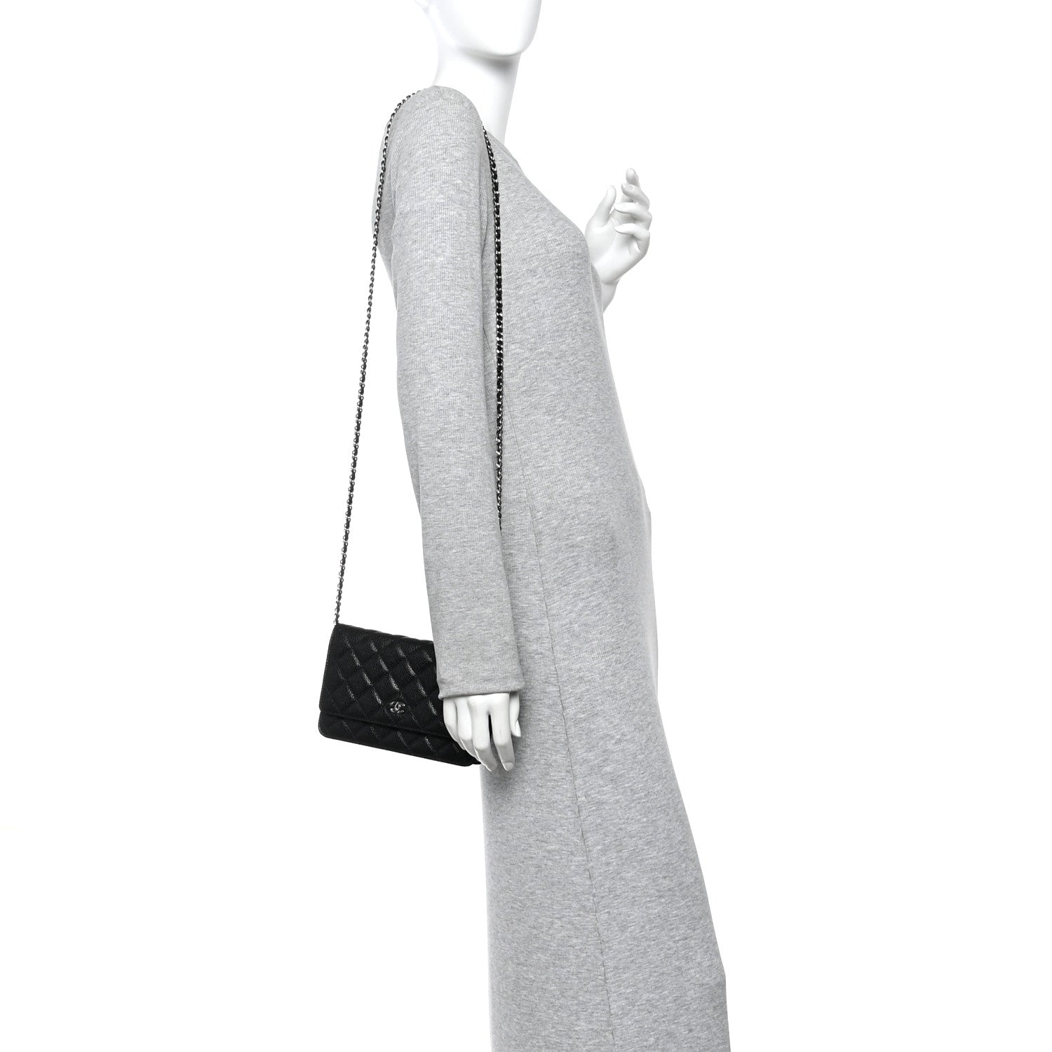 Caviar Quilted Wallet on Chain WOC Black