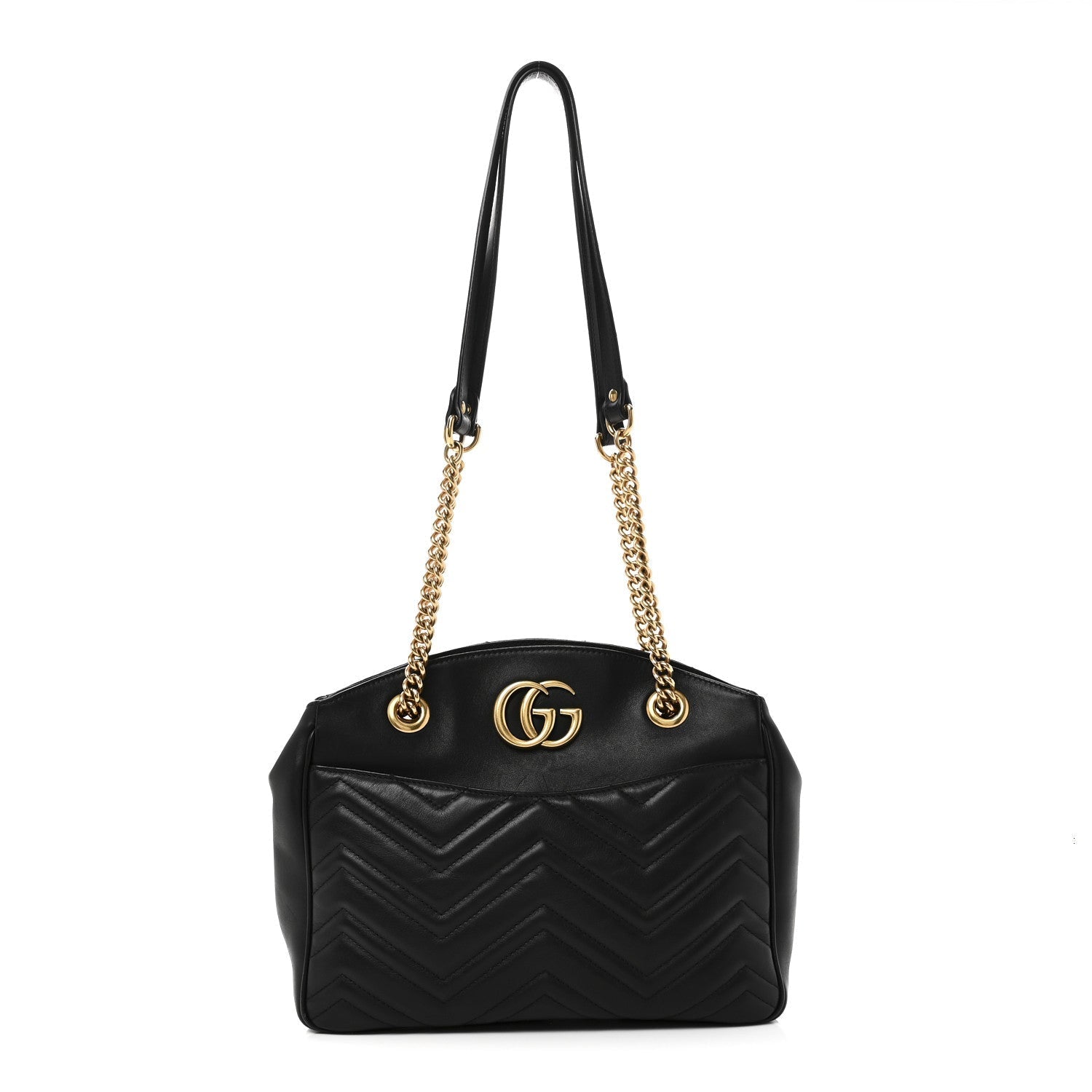 Calfskin Matelasse Medium GG Marmont Open Top Shoulder Bag Black