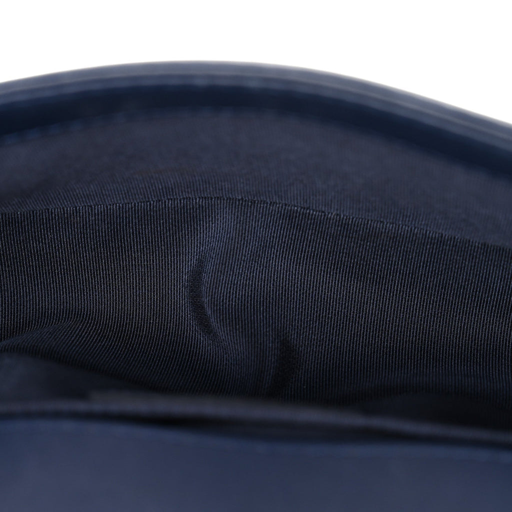 Calfskin Chevron Quilted Braided Small Boy Flap White Navy