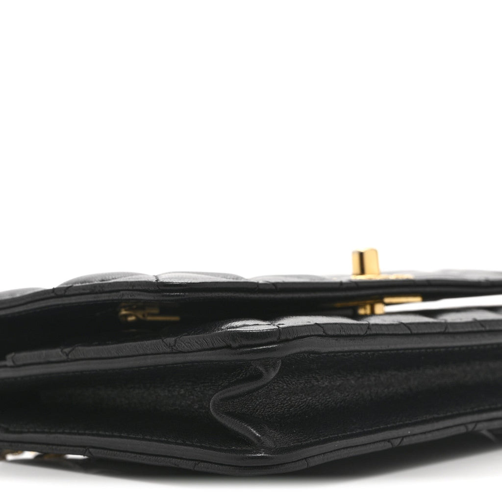 Shiny Lambskin Quilted Dynasty Wallet On Chain WOC Black