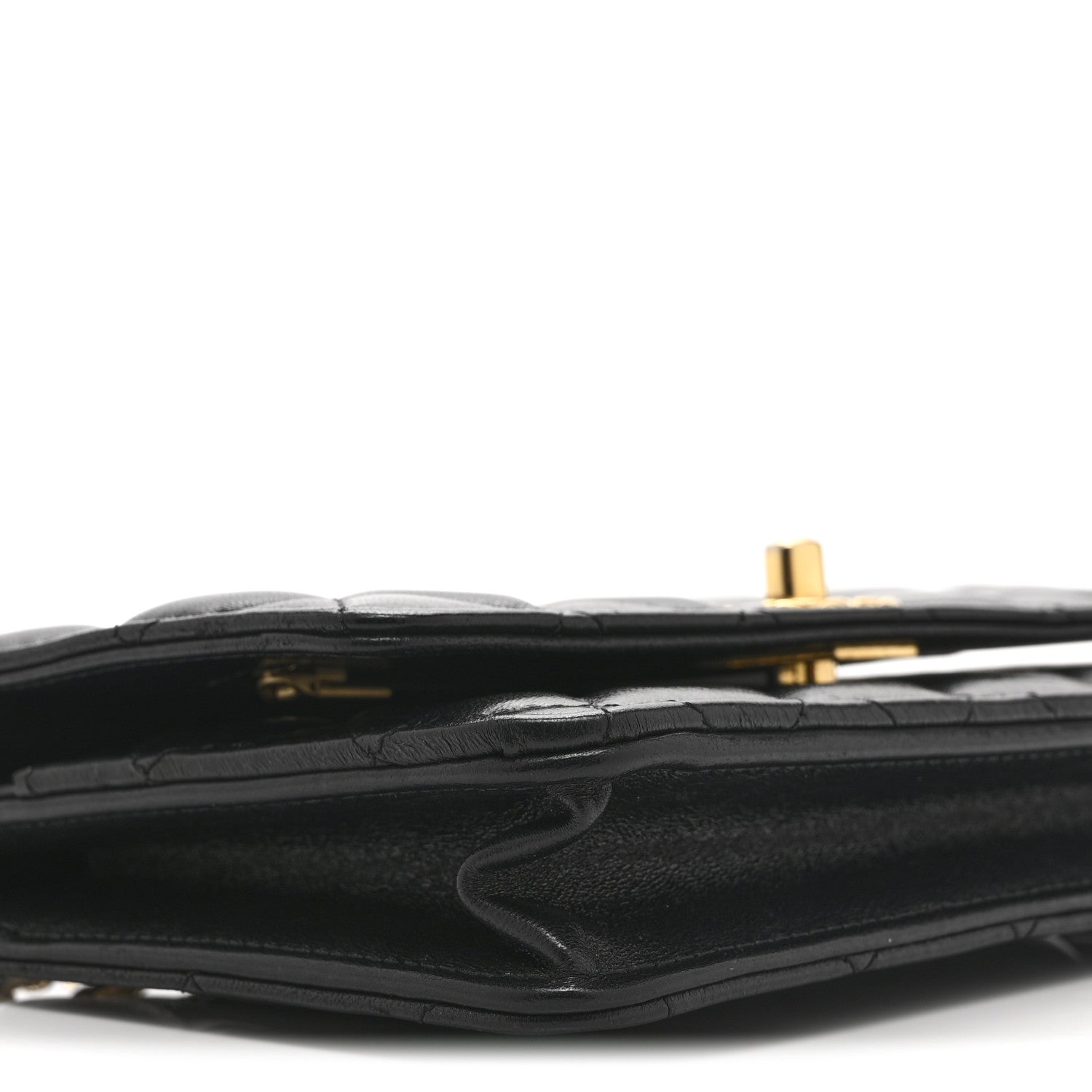 Shiny Lambskin Quilted Dynasty Wallet On Chain WOC Black