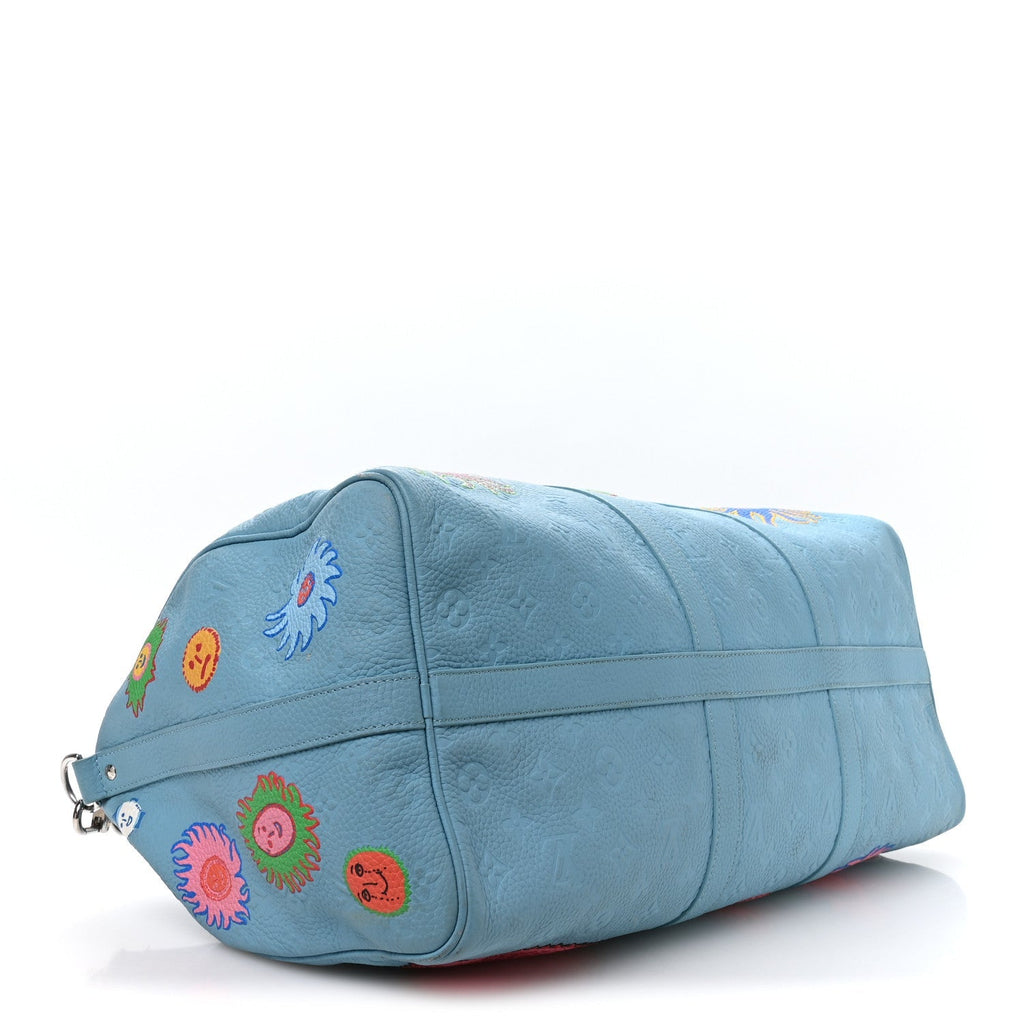 LV X YK Taurillon Monogram Keepall Bandouliere 50 Blue Multicolor