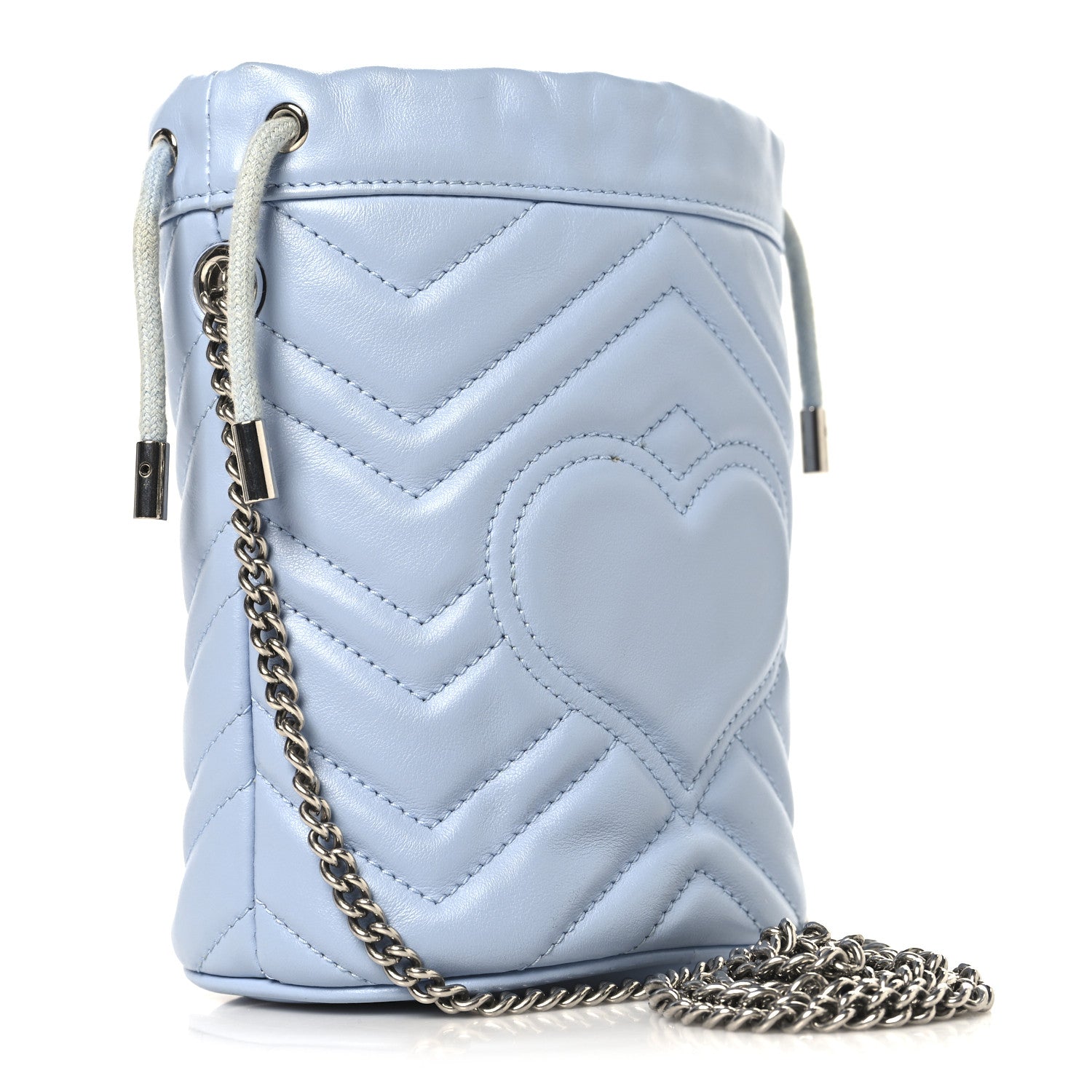 Calfskin Matelasse Mini GG Marmont 2.0 Bucket Bag Porcelain Light Blue