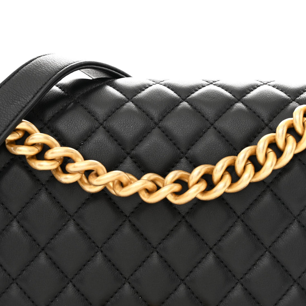 Lambskin Quilted Medium Boy Flap Black