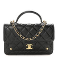 Lambskin Quilted Preppy Satchel Wallet On Chain WOC Black