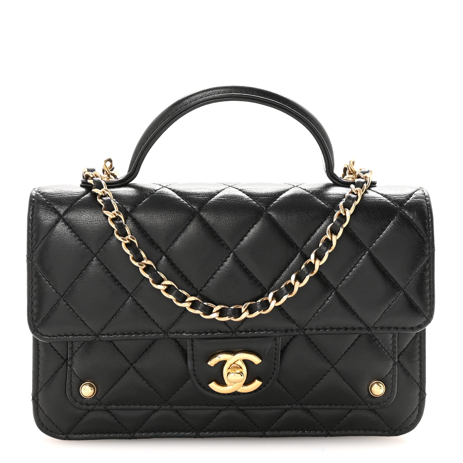 Lambskin Quilted Preppy Satchel Wallet On Chain WOC Black