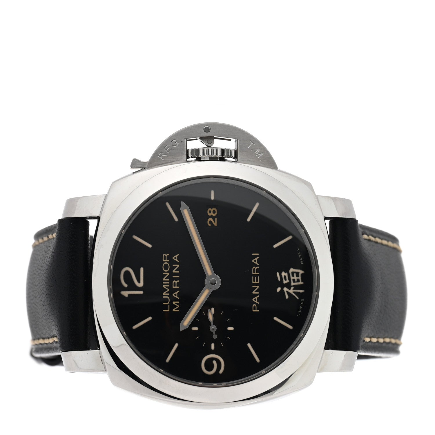 Stainless Steel Calfskin 44mm Luminor 1950 Fu Automatic Watch Black PAM00498