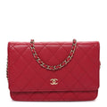 Lambskin Quilted Wallet On Chain WOC Dark Pink
