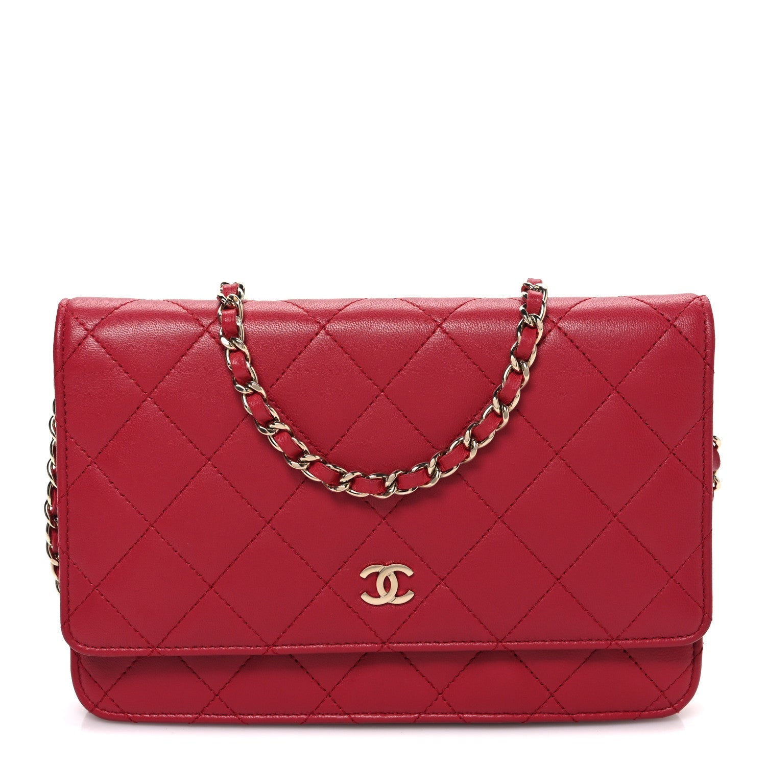 Lambskin Quilted Wallet On Chain WOC Dark Pink