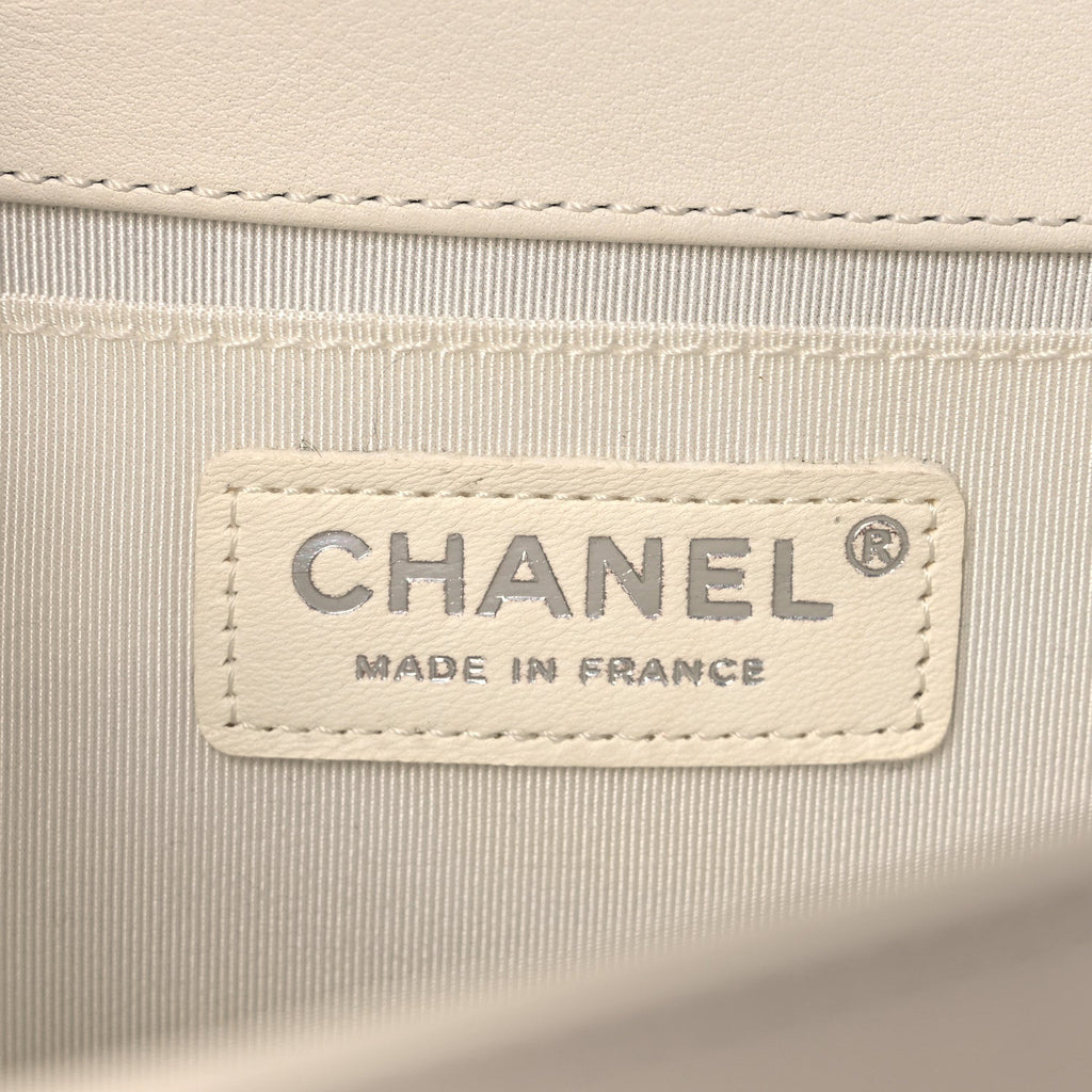 Calfskin Quilted Medium Boy Flap White