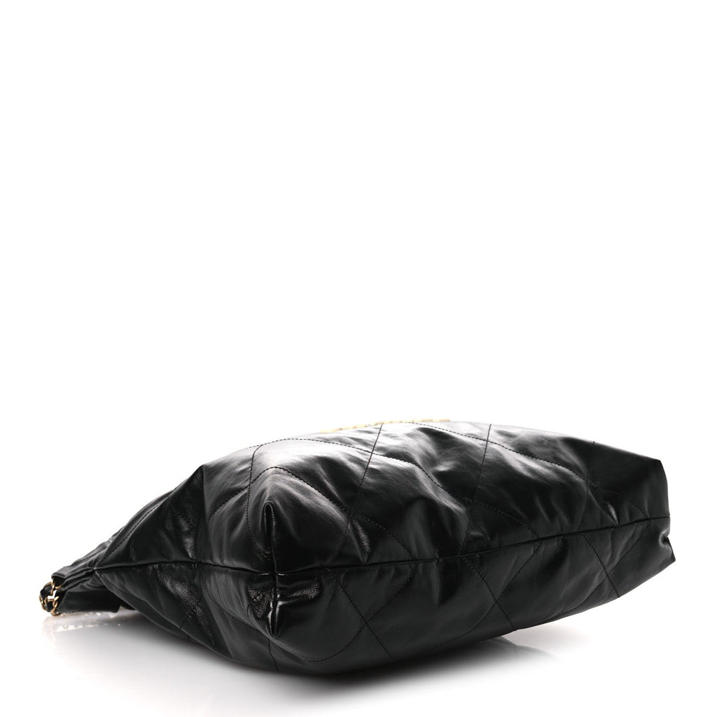 Shiny Calfskin Quilted Chanel 22 Black White