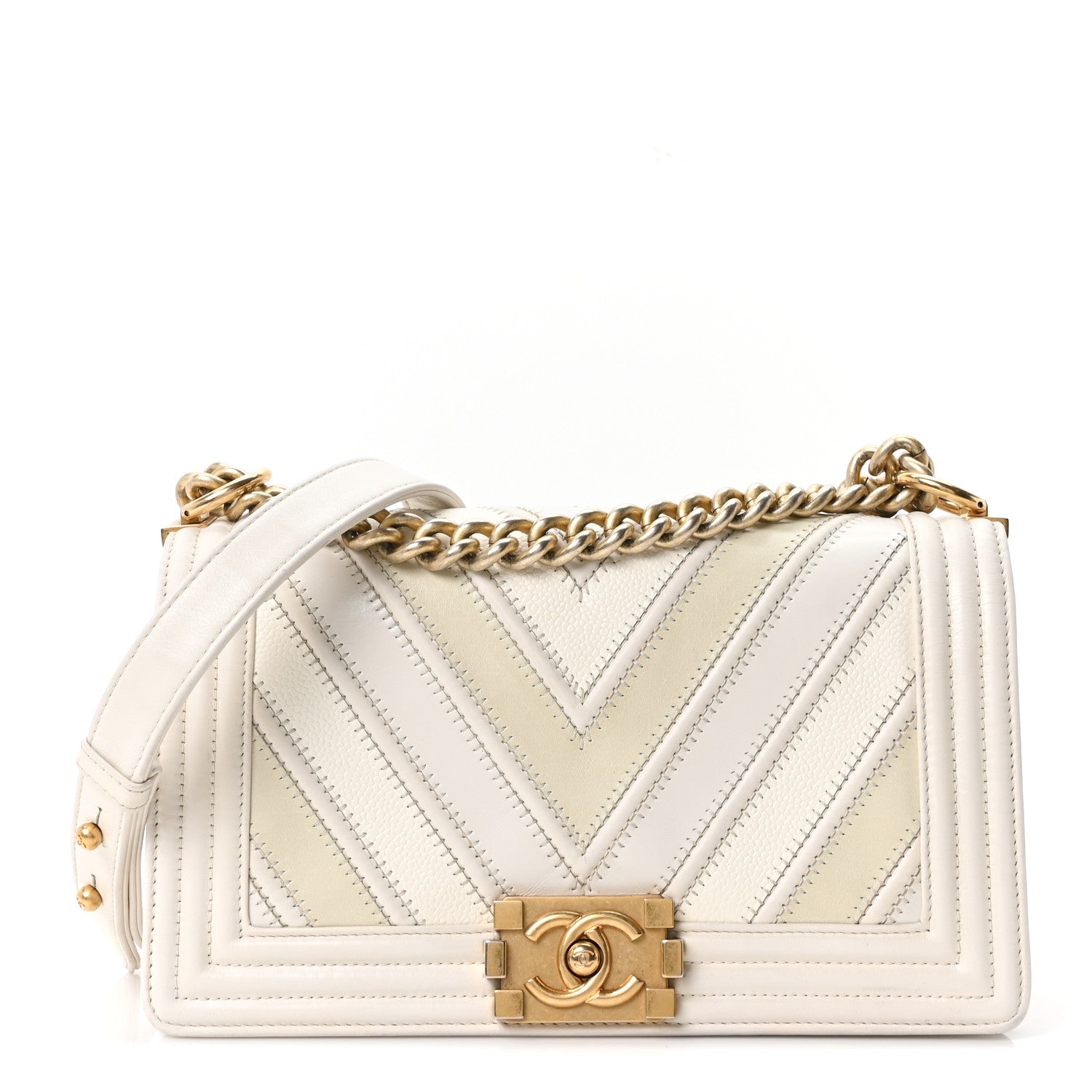 Caviar Calfskin Chevron Medium Boy Flap White