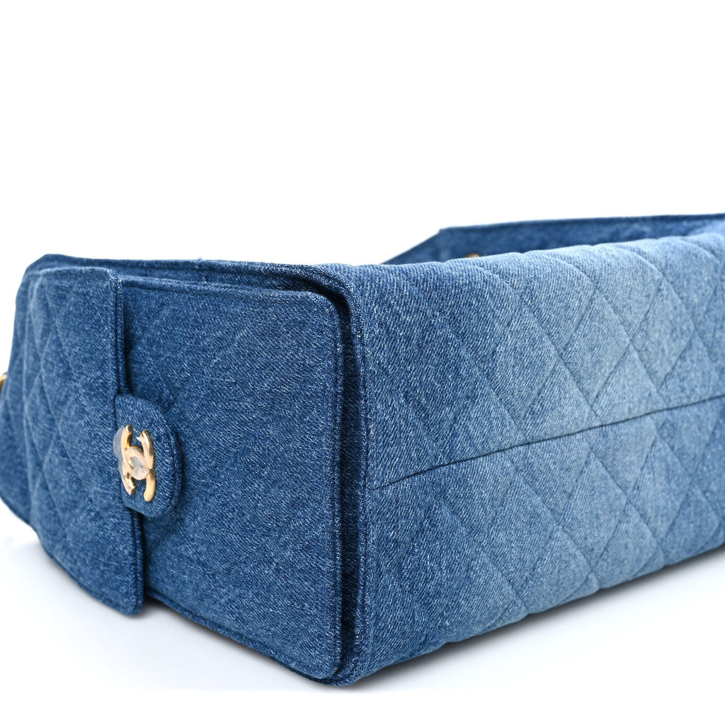 Washed Denim Quilted Small Chanel 25 Handbag Blue