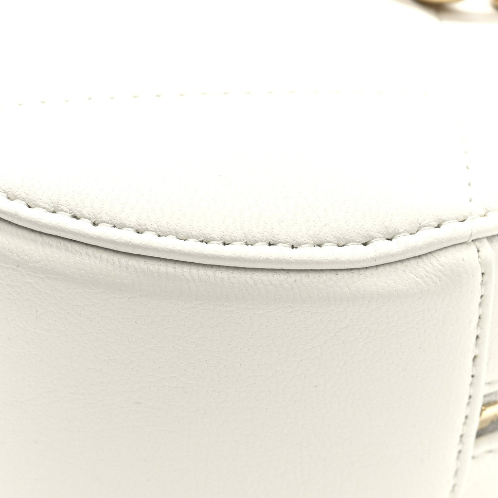 Shiny Goatskin Quilted Chanel 19 Round Clutch With Chain White
