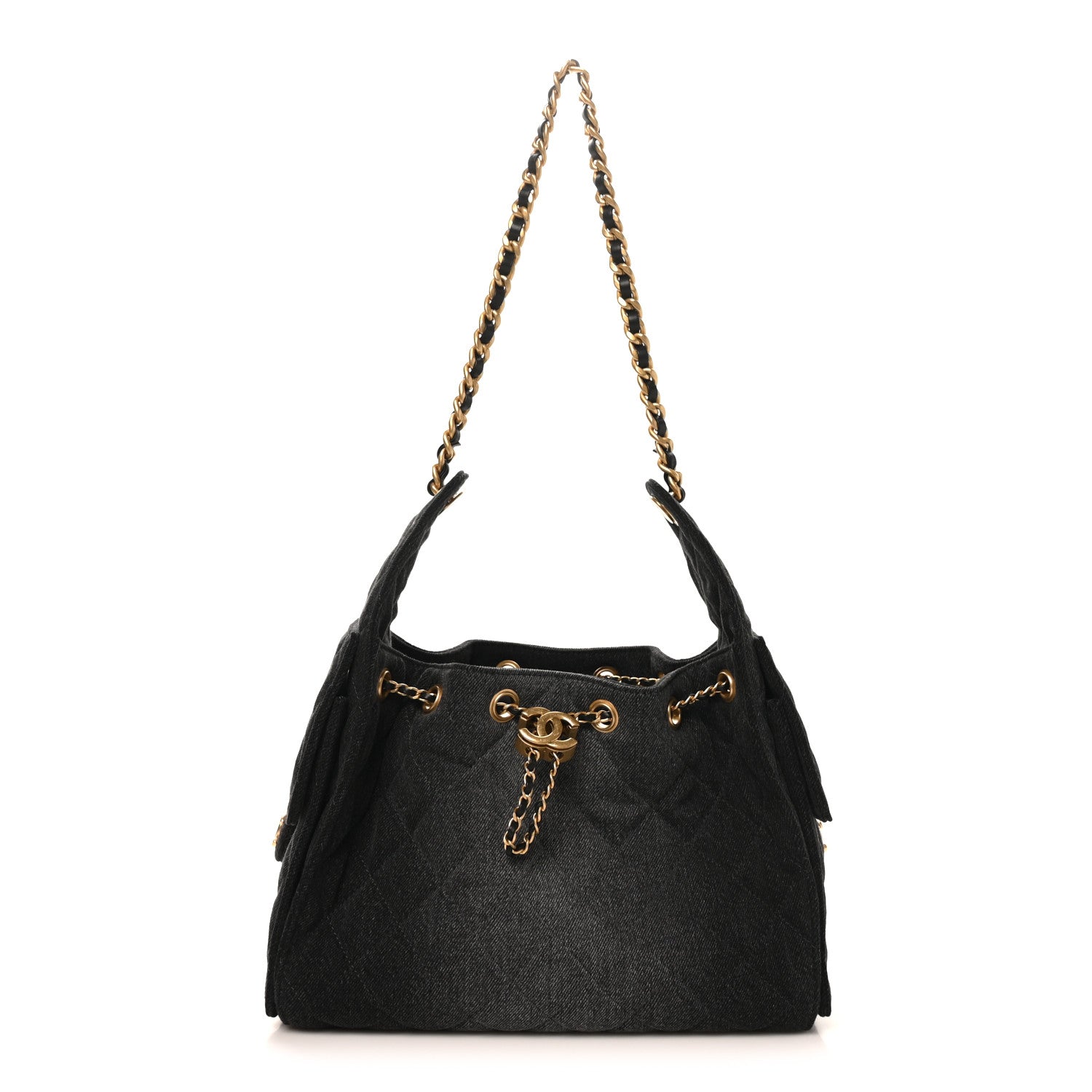 Washed Denim Quilted Small Chanel 25 Handbag Black
