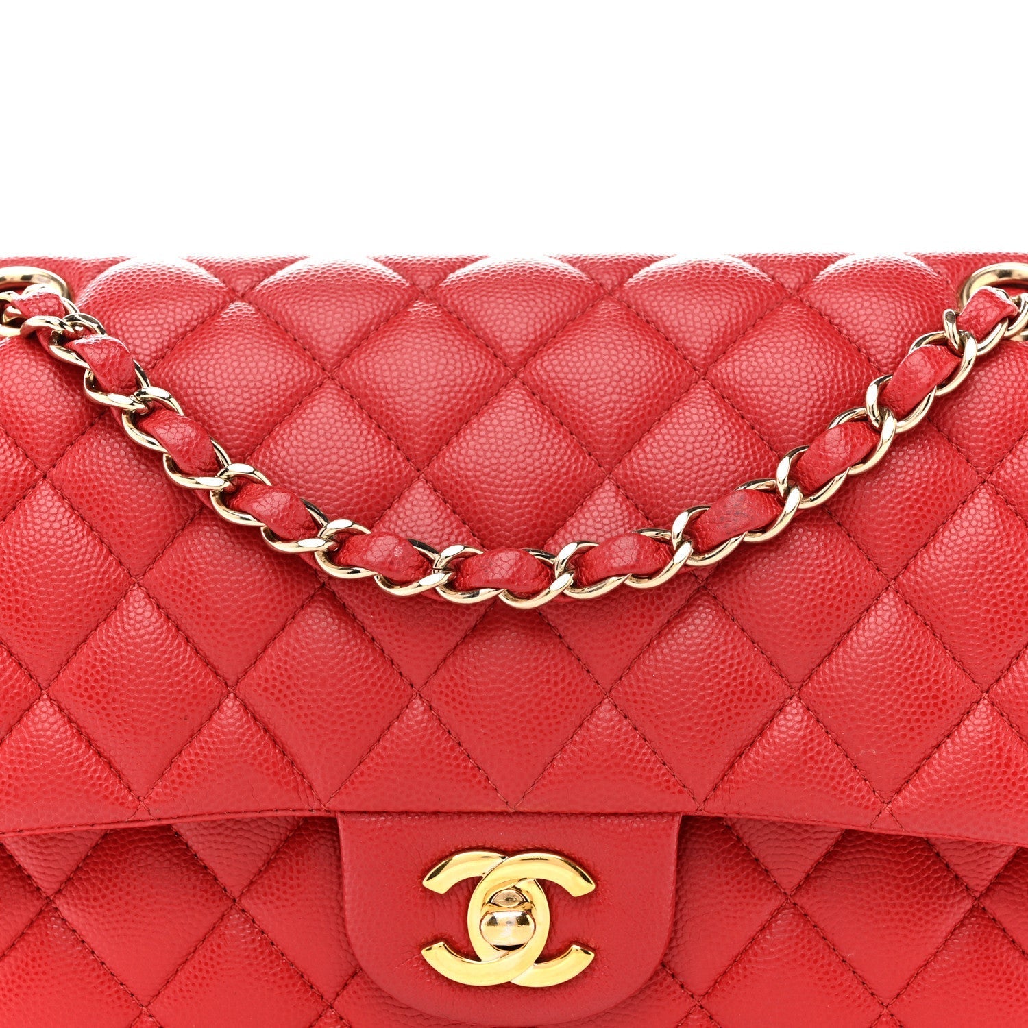 Caviar Quilted Medium Double Flap Red