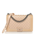 Patent Calfskin Quilted New Medium Plexiglass Boy Flap Beige