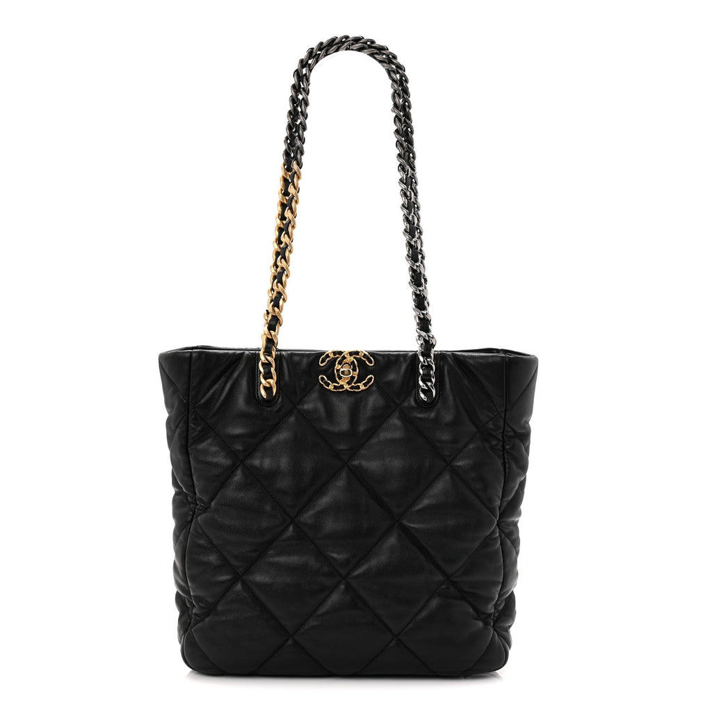 Lambskin Quilted Chanel 19 Shopping Bag Black