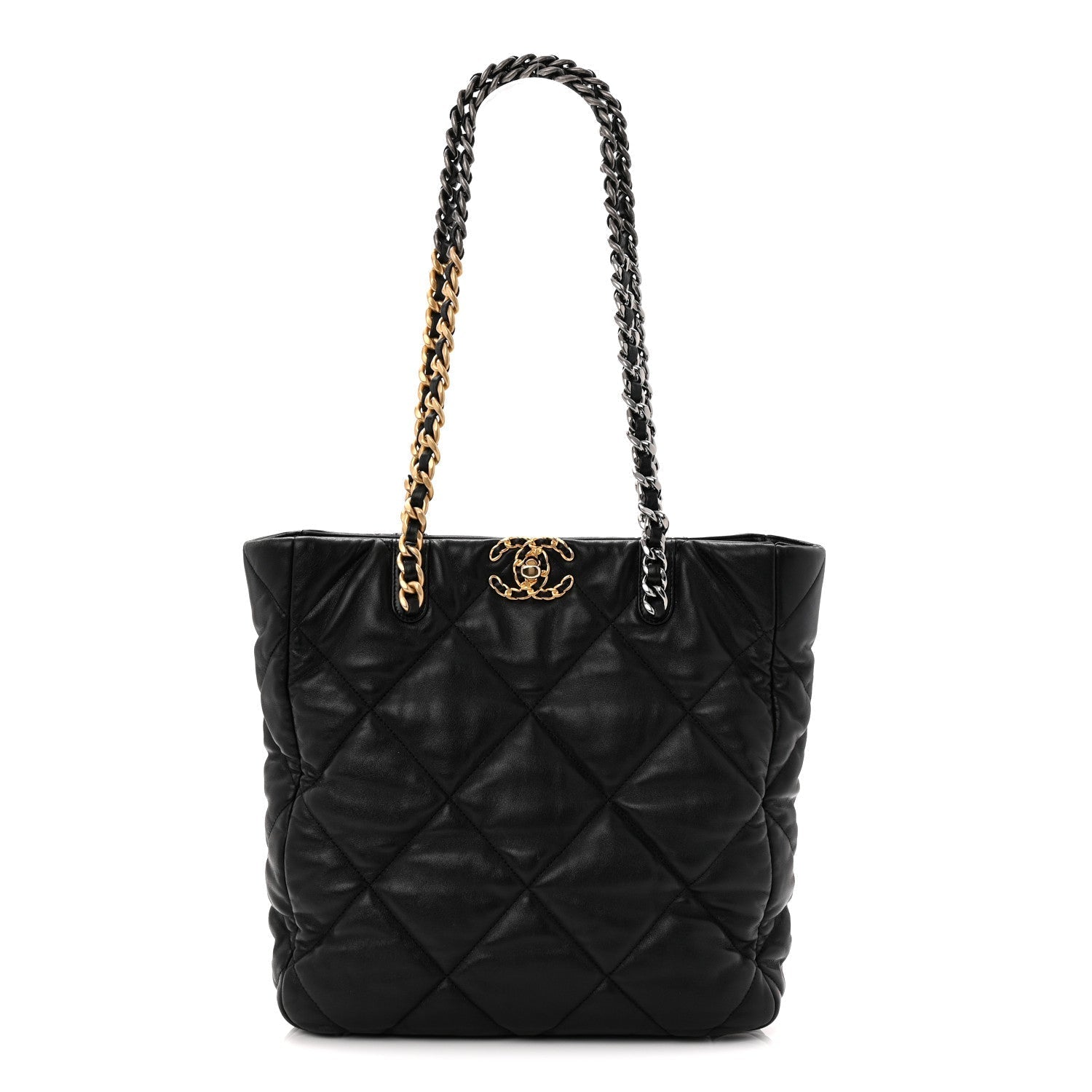 Lambskin Quilted Chanel 19 Shopping Bag Black