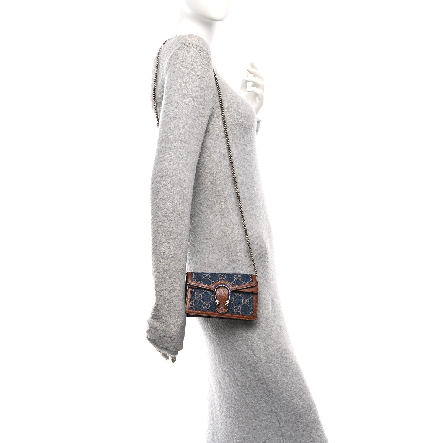 New Denim GG Monogram Dollar Calfskin Enamel Super Mini Dionysus Shoulder Bag Blue Tea Cuir Epilog Electric Blue