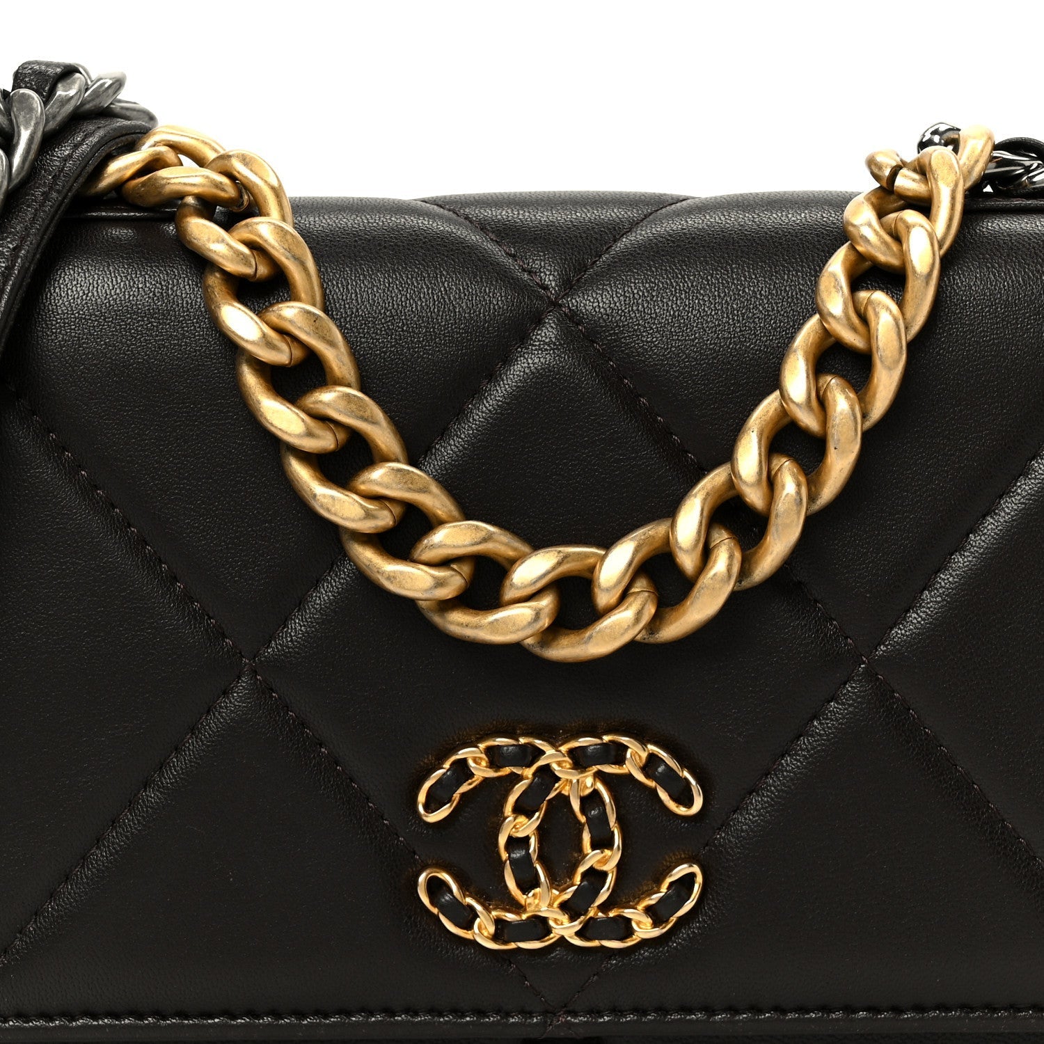 Lambskin Quilted Chanel 19 Wallet On Chain WOC Dark Brown