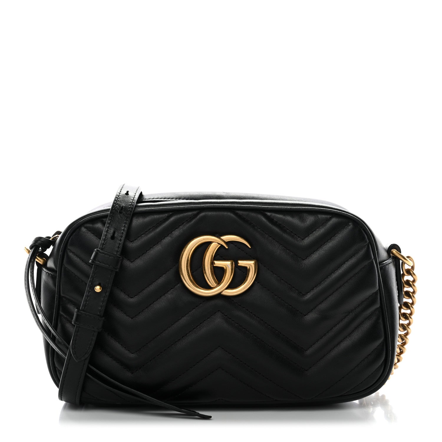 Calfskin Matelasse Small GG Marmont Chain Shoulder Bag Black