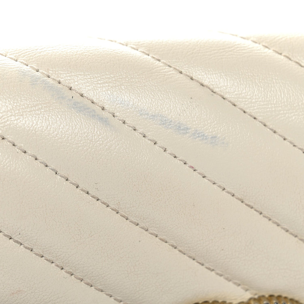 Vintage Effect Calfskin Matelasse Diagonal Torchon GG Marmont Chain Wallet Mystic White Blue Agata