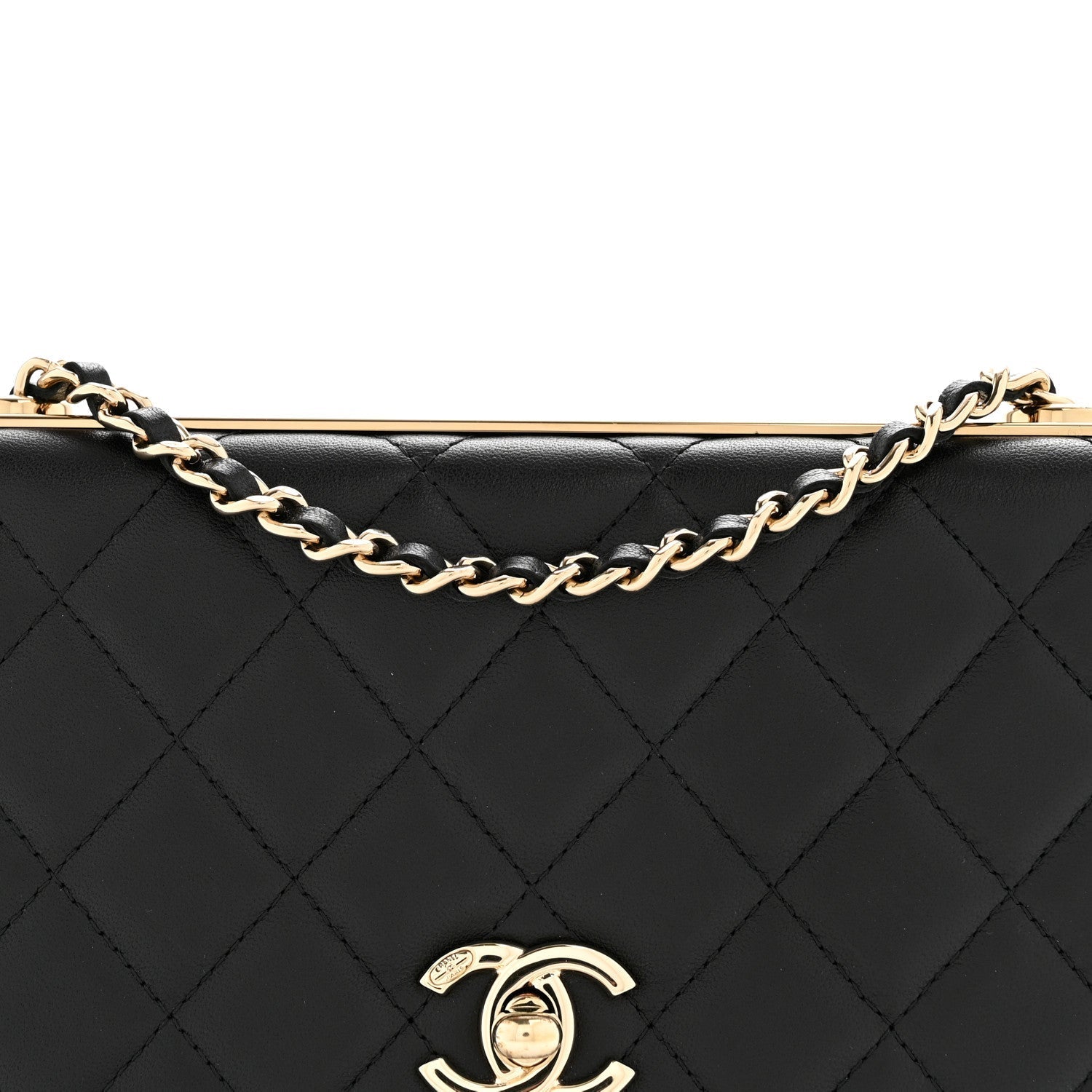 Lambskin Quilted Trendy CC Wallet On Chain WOC Black