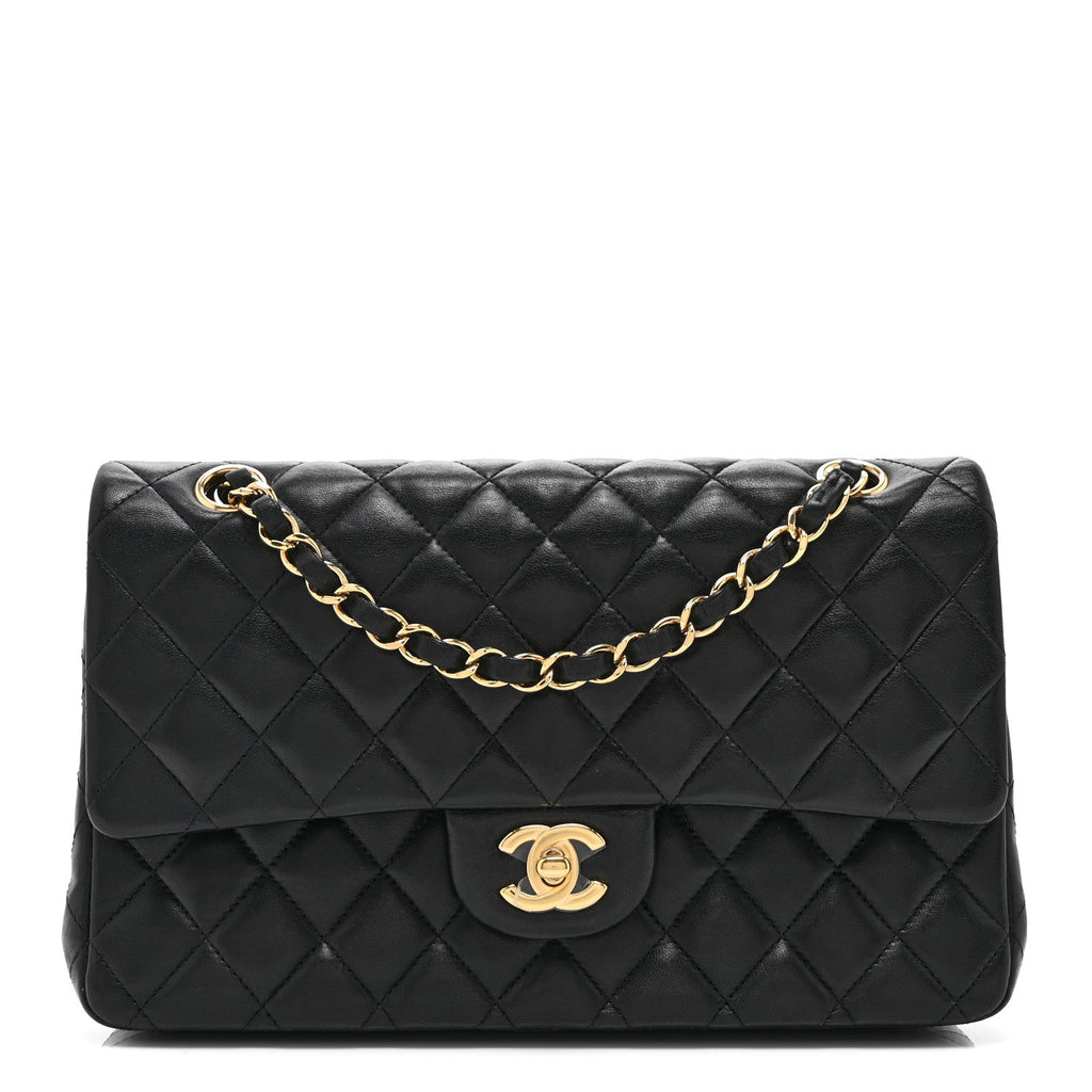 Lambskin Quilted Medium Double Flap Black