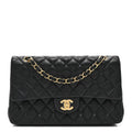 Lambskin Quilted Medium Double Flap Black