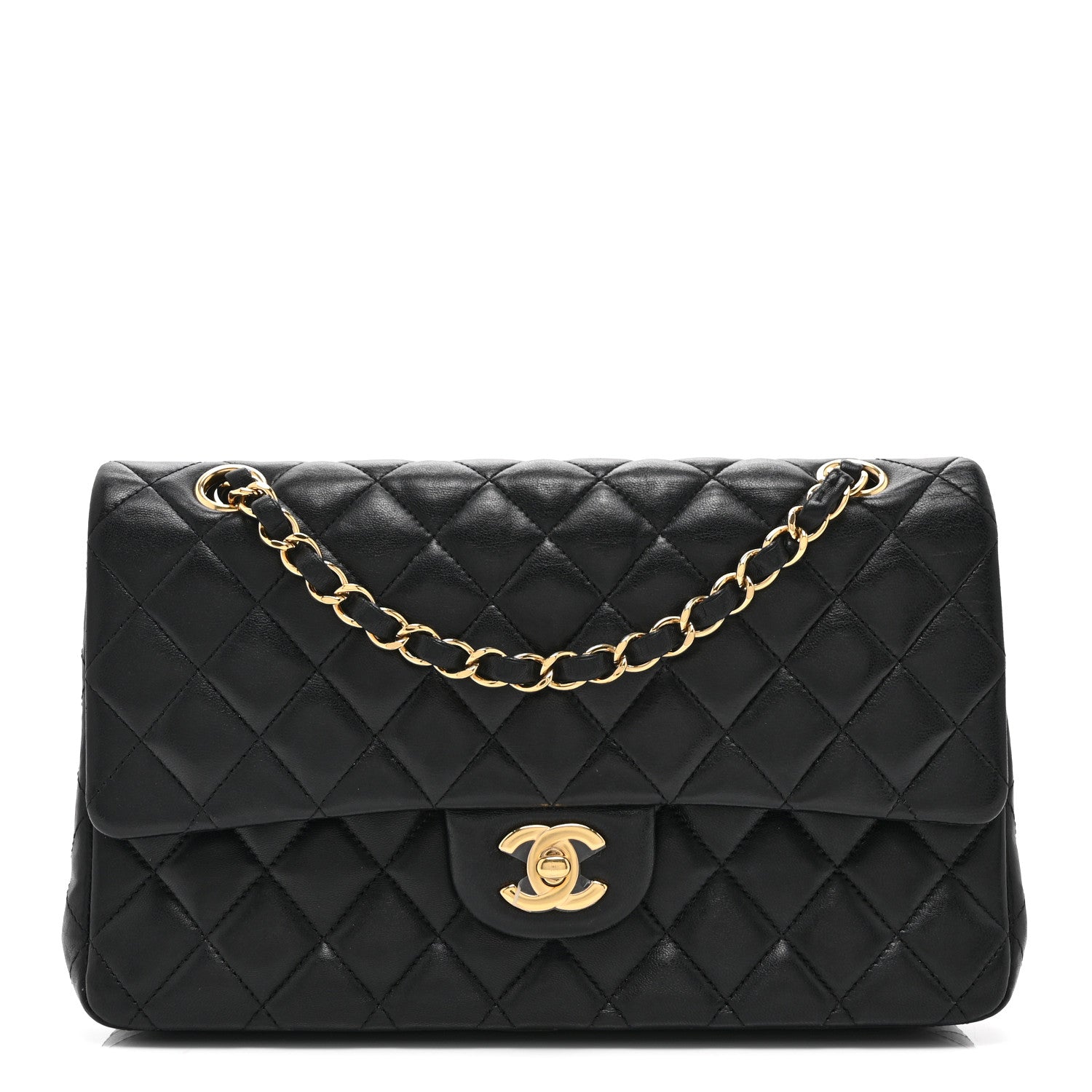 Lambskin Quilted Medium Double Flap Black