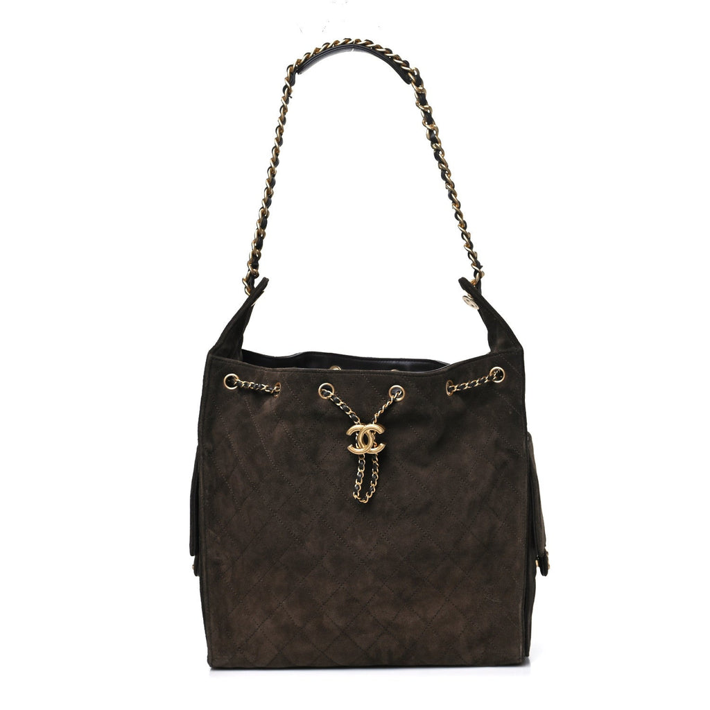 Suede Quilted Medium Chanel 25 Handbag Dark Brown