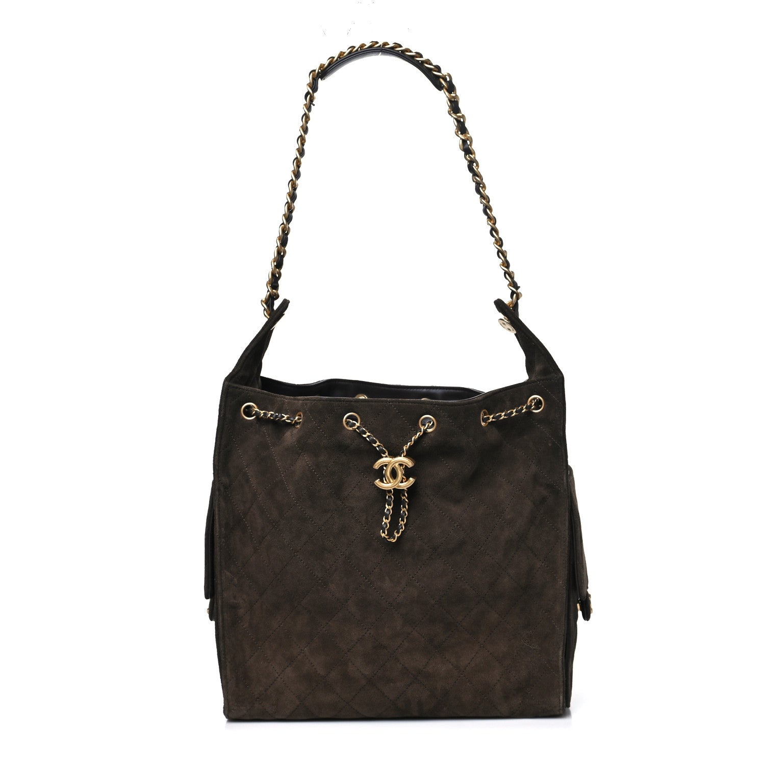 Suede Quilted Medium Chanel 25 Handbag Dark Brown