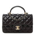 Lambskin Quilted Mini Top Handle Rectangular Flap Dark Purple